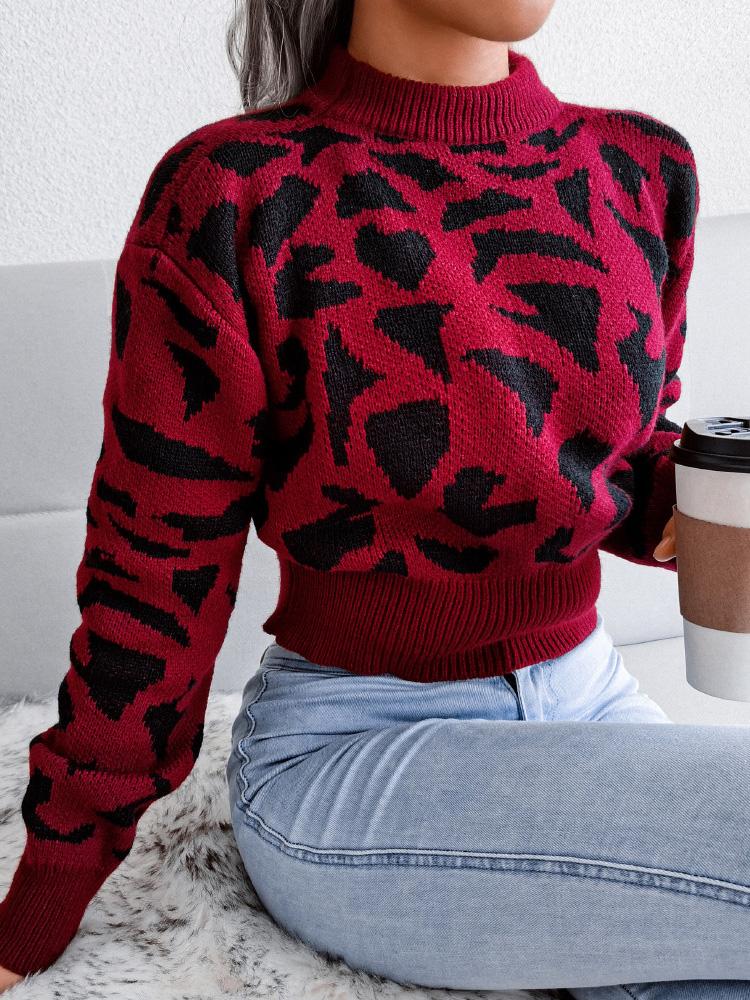 Women's Sweaters Leopard-Print Knitted Cropped Sweater - Cardigans & Sweaters - INS | Online Fashion Free Shipping Clothing, Dresses, Tops, Shoes - 20-30 - 22/09/2021 - Cardigans & Sweaters