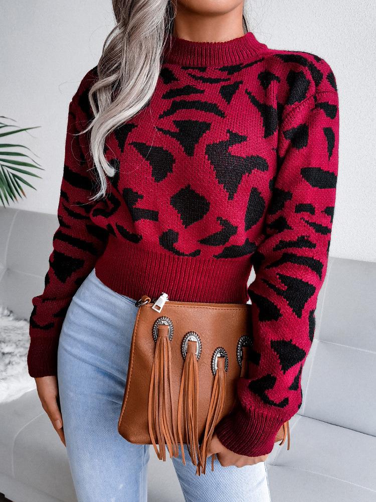 Women's Sweaters Leopard-Print Knitted Cropped Sweater - Cardigans & Sweaters - INS | Online Fashion Free Shipping Clothing, Dresses, Tops, Shoes - 20-30 - 22/09/2021 - Cardigans & Sweaters