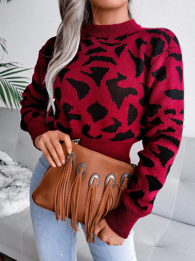 Women's Sweaters Leopard-Print Knitted Cropped Sweater - Cardigans & Sweaters - INS | Online Fashion Free Shipping Clothing, Dresses, Tops, Shoes - 20-30 - 22/09/2021 - Cardigans & Sweaters