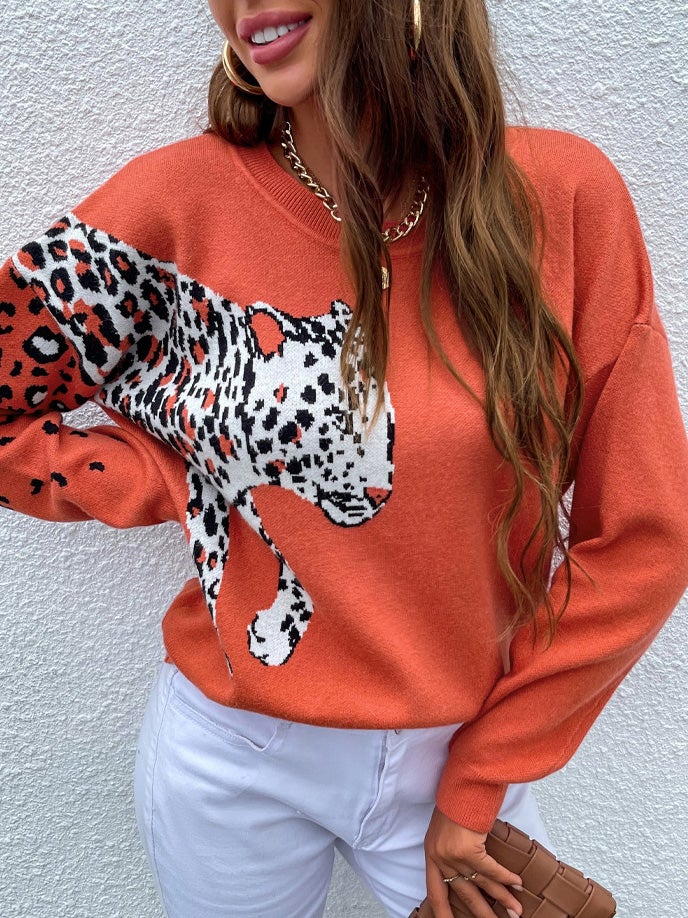 Women's Sweaters Leopard Print Pullover Long Sleeve Knitted Sweater - Cardigans & Sweaters - Instastyled | Online Fashion Free Shipping Clothing, Dresses, Tops, Shoes - 21/12/2021 - 40-50 - Cardigans & Sweaters