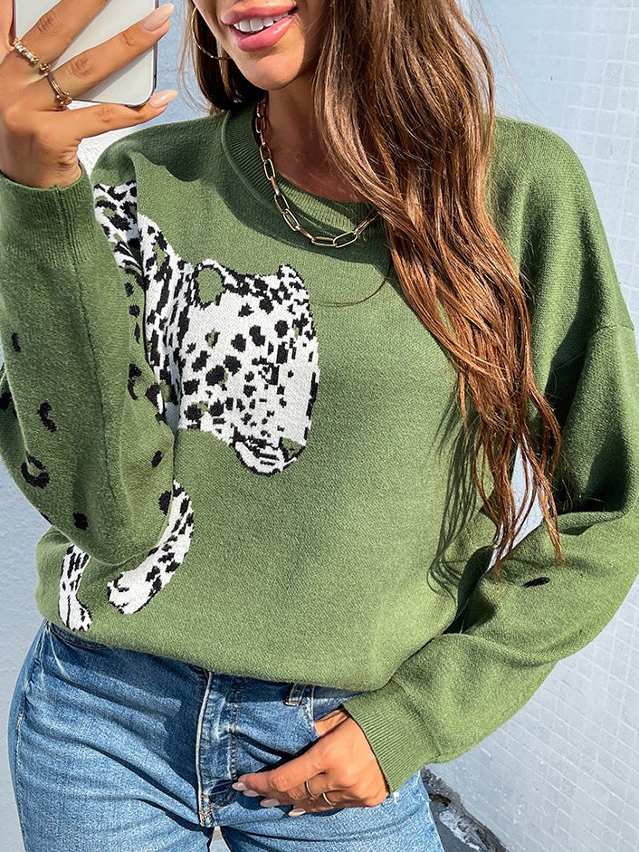 Women's Sweaters Leopard Print Pullover Long Sleeve Knitted Sweater - Cardigans & Sweaters - Instastyled | Online Fashion Free Shipping Clothing, Dresses, Tops, Shoes - 21/12/2021 - 40-50 - Cardigans & Sweaters