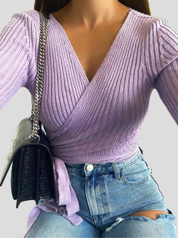 Women's Sweaters Long Sleeve V-Neck Lace-Up Sweater - Sweaters - INS | Online Fashion Free Shipping Clothing, Dresses, Tops, Shoes - 10-20 - 12/08/2021 - color-black