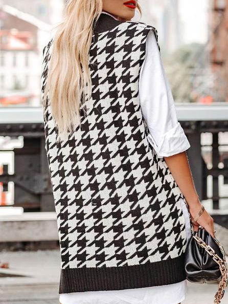 Women's Sweaters Loose Houndstooth V-Neck Knitted Vest Sweater - Cardigans & Sweaters - Instastyled | Online Fashion Free Shipping Clothing, Dresses, Tops, Shoes - 07/12/2021 - 30-40 - Cardigans & Sweaters