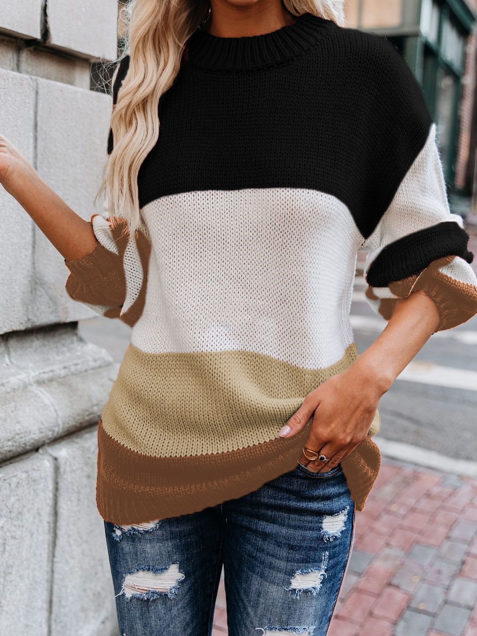 Women's Sweaters Loose OL Round Neck Striped Long Sleeve Sweater - Cardigans & Sweaters - INS | Online Fashion Free Shipping Clothing, Dresses, Tops, Shoes - 16/11/2021 - 30-40 - Cardigans & Sweaters