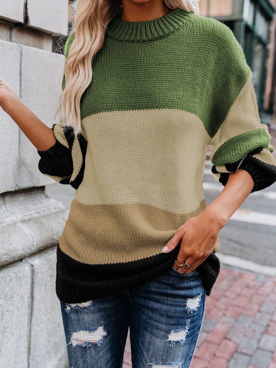 Women's Sweaters Loose OL Round Neck Striped Long Sleeve Sweater - Cardigans & Sweaters - INS | Online Fashion Free Shipping Clothing, Dresses, Tops, Shoes - 16/11/2021 - 30-40 - Cardigans & Sweaters