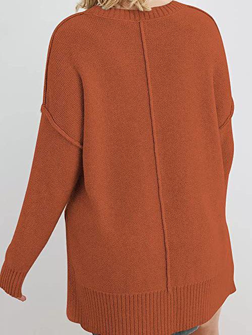 Women's Sweaters Loose Round Neck Long Sleeve Side Slit Sweater - Cardigans & Sweaters - INS | Online Fashion Free Shipping Clothing, Dresses, Tops, Shoes - 06/11/2021 - 30-40 - Cardigans & Sweaters