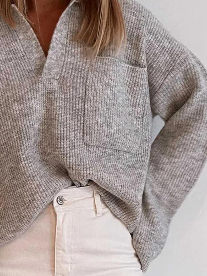 Women's Sweaters Loose Solid Lapel Pocket Long Sleeve Sweater - Cardigans & Sweaters - INS | Online Fashion Free Shipping Clothing, Dresses, Tops, Shoes - 24/11/2021 - Cardigans & Sweaters - color-gray