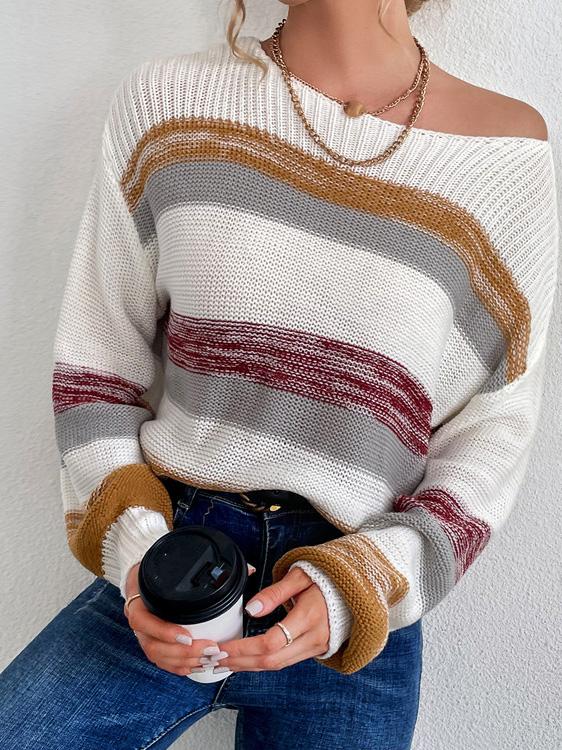 Women's Sweaters Loose Striped Round Neck Long Sleeve Sweater - Cardigans & Sweaters - Instastyled | Online Fashion Free Shipping Clothing, Dresses, Tops, Shoes - 14/12/2021 - 30-40 - Cardigans & Sweaters