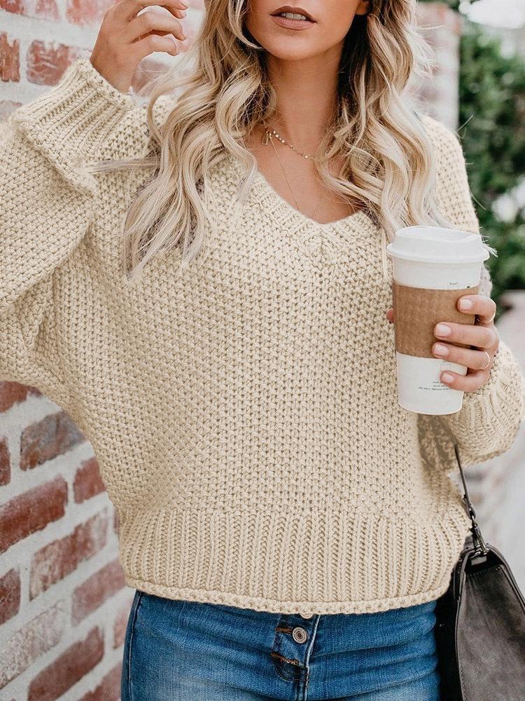 Women's Sweaters Loose V-Neck Long Sleeve Knitted Sweater - Cardigans & Sweaters - INS | Online Fashion Free Shipping Clothing, Dresses, Tops, Shoes - 20-30 - 25/10/2021 - Cardigans & Sweaters