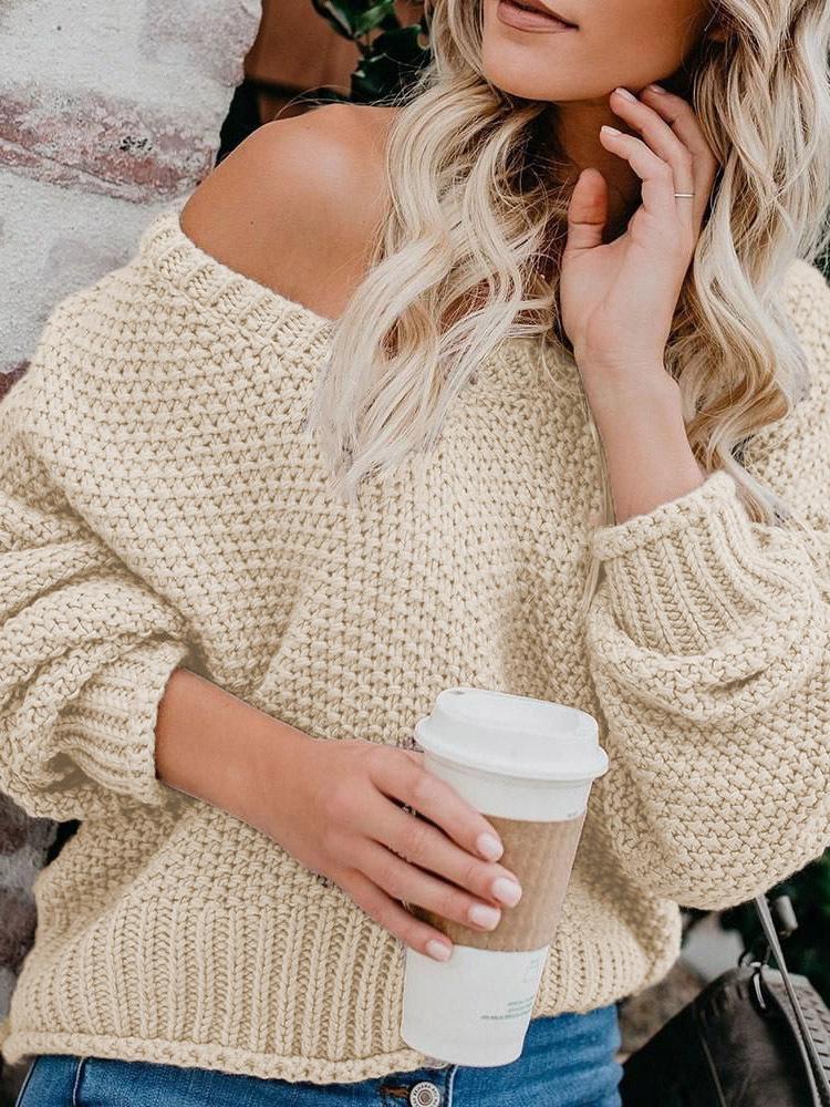 Women's Sweaters Loose V-Neck Long Sleeve Knitted Sweater - Cardigans & Sweaters - INS | Online Fashion Free Shipping Clothing, Dresses, Tops, Shoes - 20-30 - 25/10/2021 - Cardigans & Sweaters