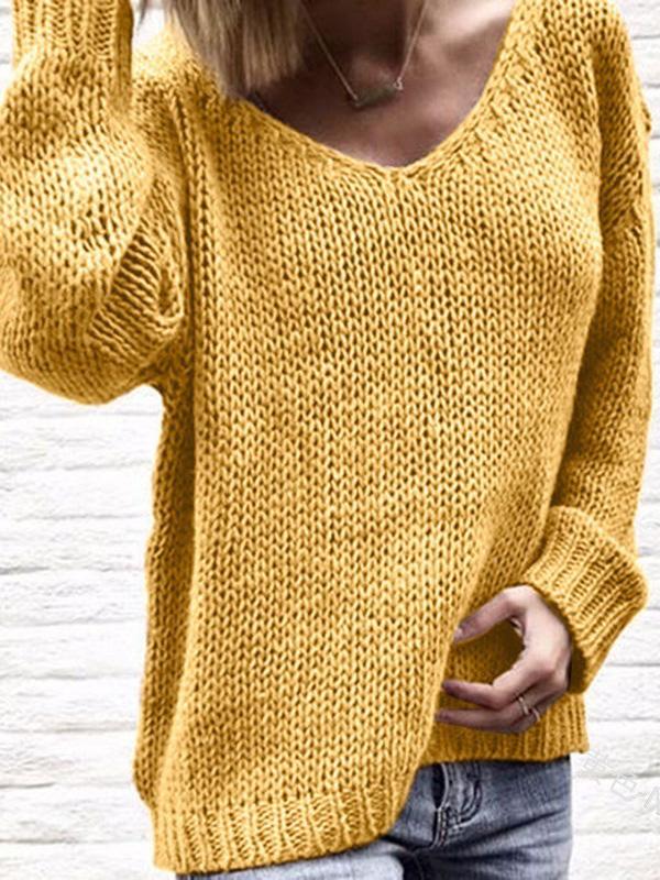 Women's Sweaters Loose V-Neck Long Sleeve Sweater - Cardigans & Sweaters - INS | Online Fashion Free Shipping Clothing, Dresses, Tops, Shoes - 19/11/2021 - 20-30 - Cardigans & Sweaters