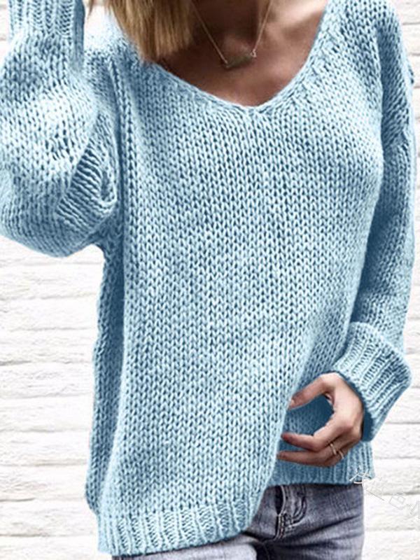 Women's Sweaters Loose V-Neck Long Sleeve Sweater - Cardigans & Sweaters - INS | Online Fashion Free Shipping Clothing, Dresses, Tops, Shoes - 19/11/2021 - 20-30 - Cardigans & Sweaters