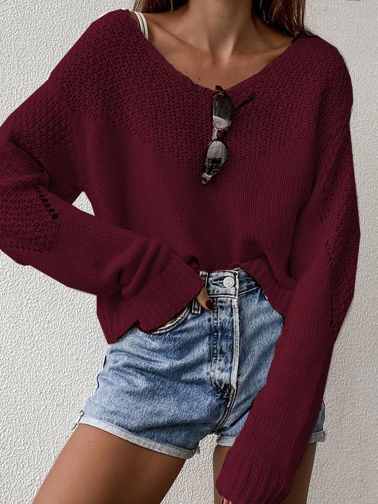 Women's Sweaters Loose V-Neck Long Sleeve Sweater - Cardigans & Sweaters - INS | Online Fashion Free Shipping Clothing, Dresses, Tops, Shoes - 24/09/2021 - 30-40 - Cardigans & Sweaters