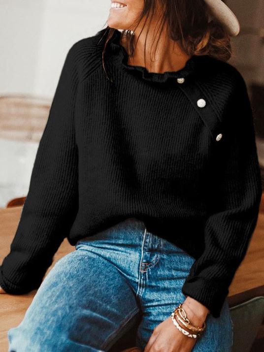 Women's Sweaters Lotus Leaf Collar Button Long Sleeve Sweaters - Cardigans & Sweaters - INS | Online Fashion Free Shipping Clothing, Dresses, Tops, Shoes - 12/11/2021 - 20-30 - Cardigans & Sweaters