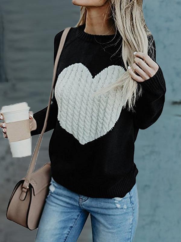 Women's Sweaters Love Round Neck Long Sleeve Sweater - Cardigans & Sweaters - Instastyled | Online Fashion Free Shipping Clothing, Dresses, Tops, Shoes - 15/12/2021 - 30-40 - Cardigans & Sweaters