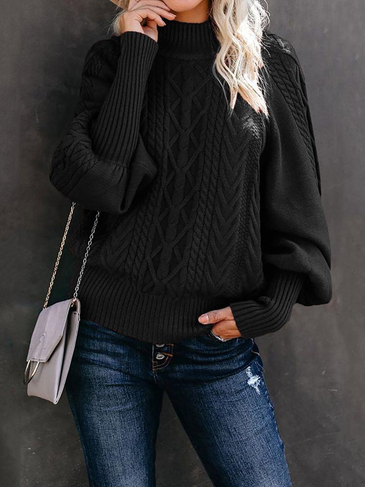 Women's Sweaters Mid-Neck Solid Long Sleeve Knitted Sweater - Cardigans & Sweaters - INS | Online Fashion Free Shipping Clothing, Dresses, Tops, Shoes - 03/11/2021 - 30-40 - Cardigans & Sweaters