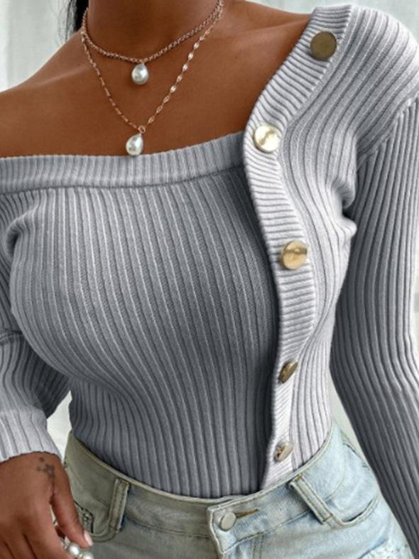 Women's Sweaters Off-The-Shoulder Stitching Button Sweaters - Cardigans & Sweaters - INS | Online Fashion Free Shipping Clothing, Dresses, Tops, Shoes - 20-30 - 21/08/2021 - Cardigans & Sweaters