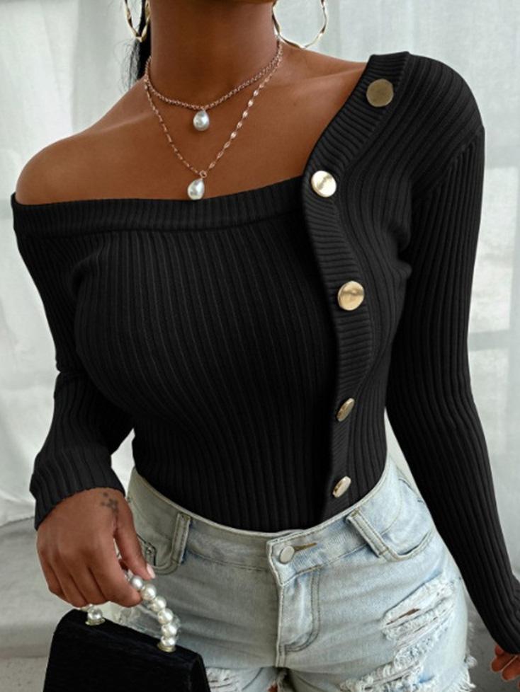 Women's Sweaters Off-The-Shoulder Stitching Button Sweaters - Cardigans & Sweaters - INS | Online Fashion Free Shipping Clothing, Dresses, Tops, Shoes - 20-30 - 21/08/2021 - Cardigans & Sweaters