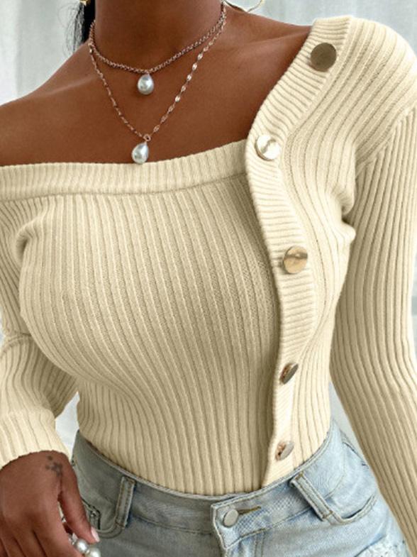 Women's Sweaters Off-The-Shoulder Stitching Button Sweaters - Cardigans & Sweaters - INS | Online Fashion Free Shipping Clothing, Dresses, Tops, Shoes - 20-30 - 21/08/2021 - Cardigans & Sweaters