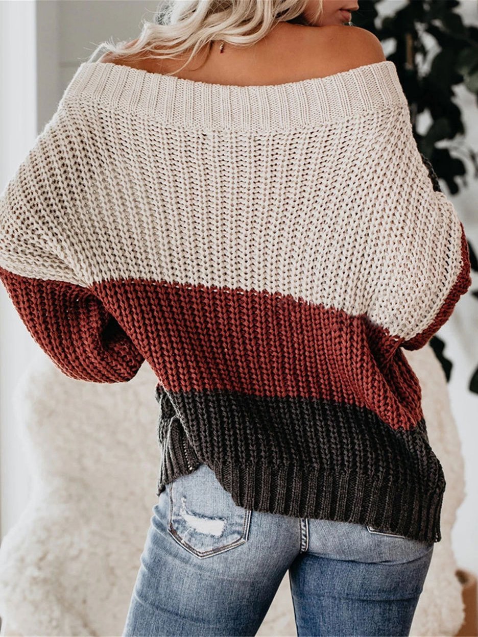 Women's Sweaters One Word Collar Pullover Long Sleeve Sweater - Cardigans & Sweaters - INS | Online Fashion Free Shipping Clothing, Dresses, Tops, Shoes - 17/11/2021 - 40-50 - Cardigans & Sweaters