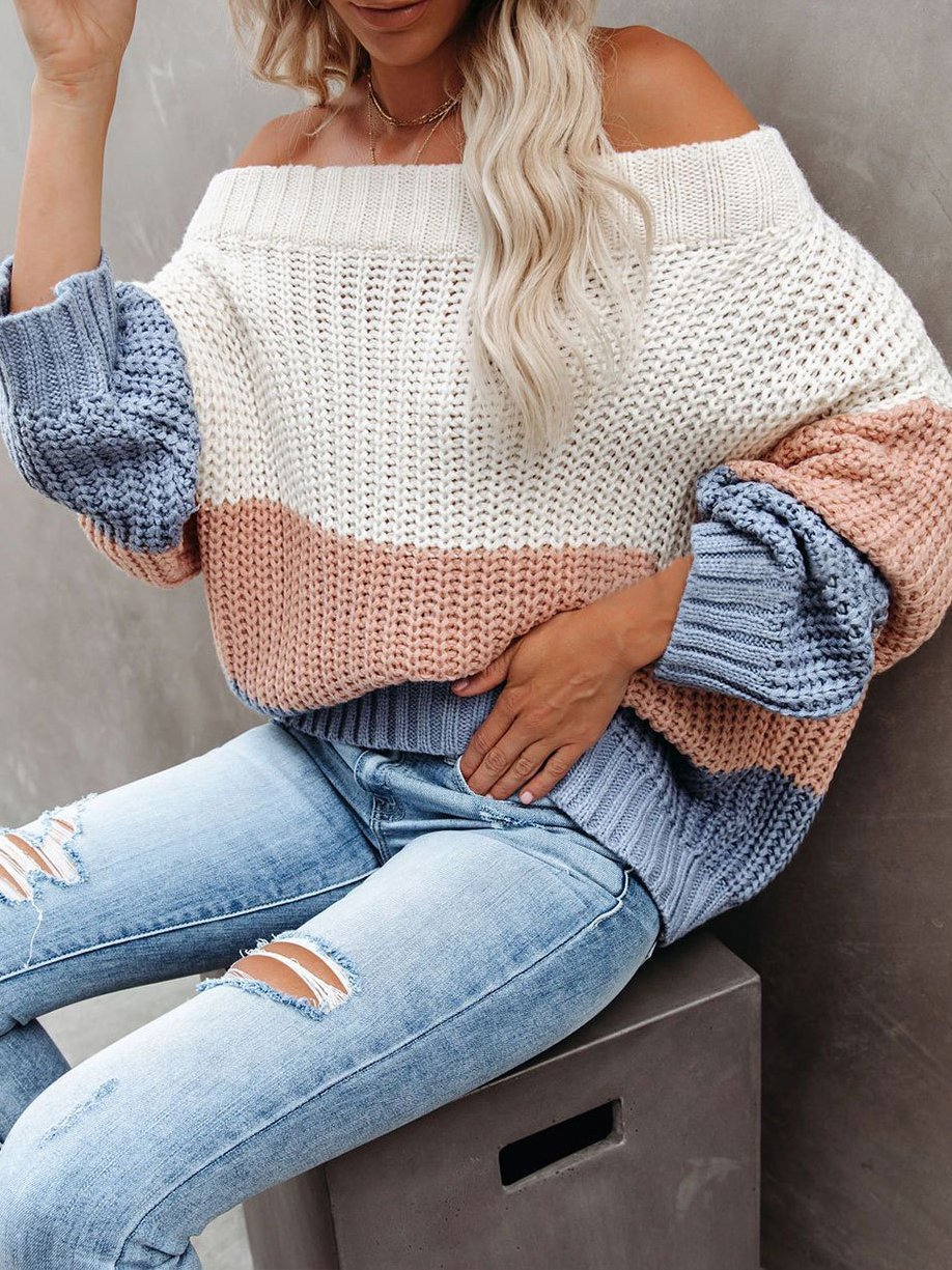 Women's Sweaters One Word Collar Pullover Long Sleeve Sweater - Cardigans & Sweaters - INS | Online Fashion Free Shipping Clothing, Dresses, Tops, Shoes - 17/11/2021 - 40-50 - Cardigans & Sweaters