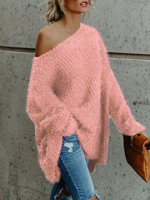 Women's Sweaters Plush Slanted Shoulder Long Sleeve Sweater - Cardigans & Sweaters - INS | Online Fashion Free Shipping Clothing, Dresses, Tops, Shoes - 05/11/2021 - 10-20 - Cardigans & Sweaters