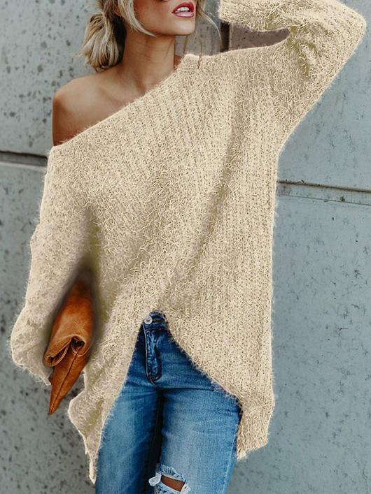 Women's Sweaters Plush Slanted Shoulder Long Sleeve Sweater - Cardigans & Sweaters - INS | Online Fashion Free Shipping Clothing, Dresses, Tops, Shoes - 05/11/2021 - 10-20 - Cardigans & Sweaters