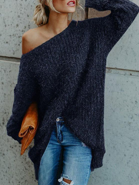 Women's Sweaters Plush Slanted Shoulder Long Sleeve Sweater - Cardigans & Sweaters - INS | Online Fashion Free Shipping Clothing, Dresses, Tops, Shoes - 05/11/2021 - 10-20 - Cardigans & Sweaters