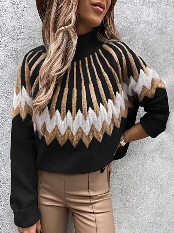 Women's Sweaters Printed Turtleneck Long Sleeve Knit Sweater - Cardigans & Sweaters - INS | Online Fashion Free Shipping Clothing, Dresses, Tops, Shoes - 08/10/2021 - 20-30 - Cardigans & Sweaters