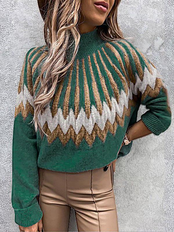 Women's Sweaters Printed Turtleneck Long Sleeve Knit Sweater - Cardigans & Sweaters - INS | Online Fashion Free Shipping Clothing, Dresses, Tops, Shoes - 08/10/2021 - 20-30 - Cardigans & Sweaters