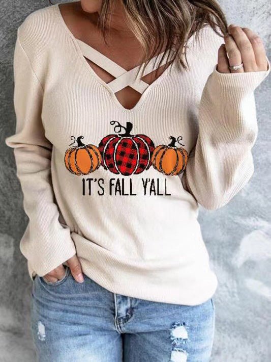 Women's Sweaters Pumpkin Print V-Neck Long Sleeve Sweaters - Sweaters - Instastyled | Online Fashion Free Shipping Clothing, Dresses, Tops, Shoes - 22/08/2022 - 30-40 - cardigans-sweaters