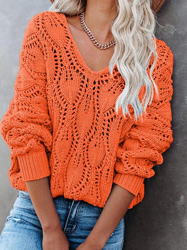 Women's Sweaters Pure Hollow V-Neck Knit Long Sleeve Sweater - Cardigans & Sweaters - INS | Online Fashion Free Shipping Clothing, Dresses, Tops, Shoes - 08/10/2021 - 30-40 - Cardigans & Sweaters