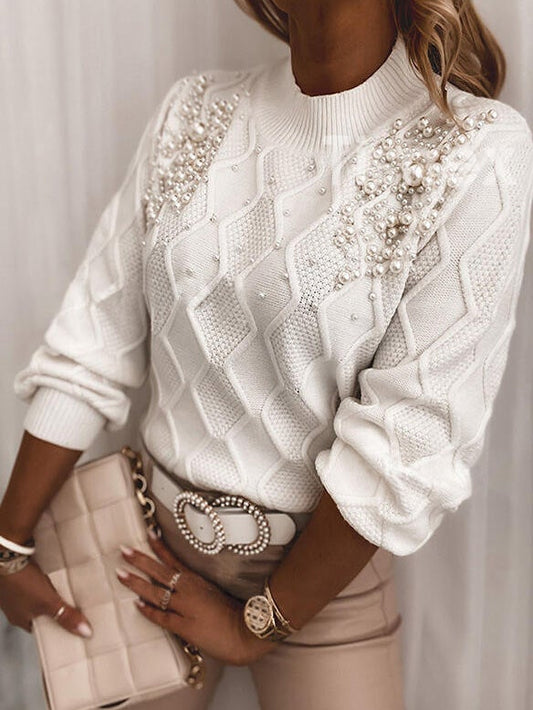 Women's Sweaters Pure Pearl Long Sleeve Knitted Sweater - Cardigans & Sweaters - Instastyled | Online Fashion Free Shipping Clothing, Dresses, Tops, Shoes - 29/12/2021 - 40-50 - Cardigans & Sweaters