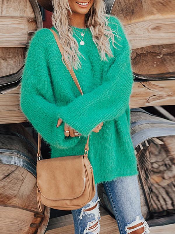 Women's Sweaters Pure Round Neck Furry Long Sleeve Sweater - Cardigans & Sweaters - Instastyled | Online Fashion Free Shipping Clothing, Dresses, Tops, Shoes - 08/12/2021 - 30-40 - Cardigans & Sweaters