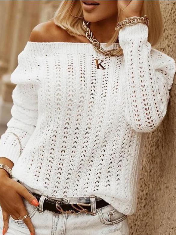 Women's Sweaters Pure Sloping Shoulder Long Sleeve Casual Sweater - Cardigans & Sweaters - Instastyled | Online Fashion Free Shipping Clothing, Dresses, Tops, Shoes - 03/12/2021 - 20-30 - Cardigans & Sweaters