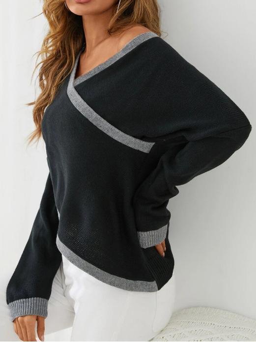 Women's Sweaters Retro Loose Simple V-Neck Knitted Sweater - Sweaters - INS | Online Fashion Free Shipping Clothing, Dresses, Tops, Shoes - 11/08/2021 - 30-40 - color-black