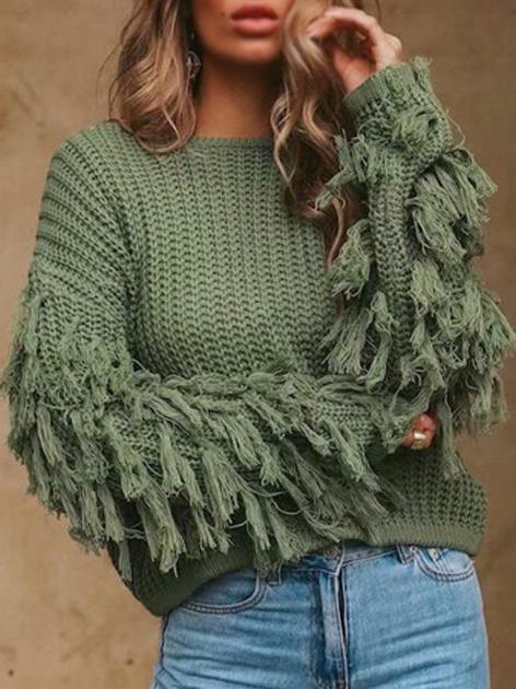 Women's Sweaters Round Neck Fringed Long Sleeve Sweater - Cardigans & Sweaters - INS | Online Fashion Free Shipping Clothing, Dresses, Tops, Shoes - 30/09/2021 - Cardigans & Sweaters - Color_Black