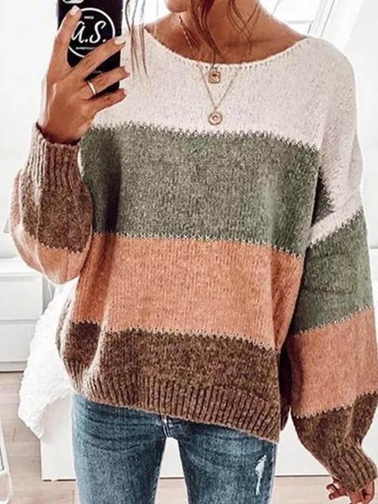 Women's Sweaters Round Neck Stripe Long Sleeve Sweater - Cardigans & Sweaters - INS | Online Fashion Free Shipping Clothing, Dresses, Tops, Shoes - 20-30 - 20/11/2021 - Cardigans & Sweaters