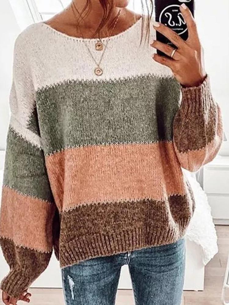 Women's Sweaters Round Neck Stripe Long Sleeve Sweater - Cardigans & Sweaters - INS | Online Fashion Free Shipping Clothing, Dresses, Tops, Shoes - 20-30 - 20/11/2021 - Cardigans & Sweaters