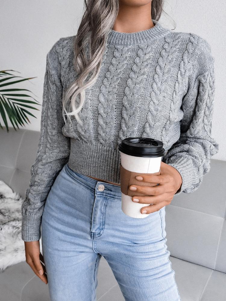 Women's Sweaters Round Neck Twist Long Sleeve Crop Sweater - Cardigans & Sweaters - INS | Online Fashion Free Shipping Clothing, Dresses, Tops, Shoes - 16/11/2021 - 20-30 - Cardigans & Sweaters