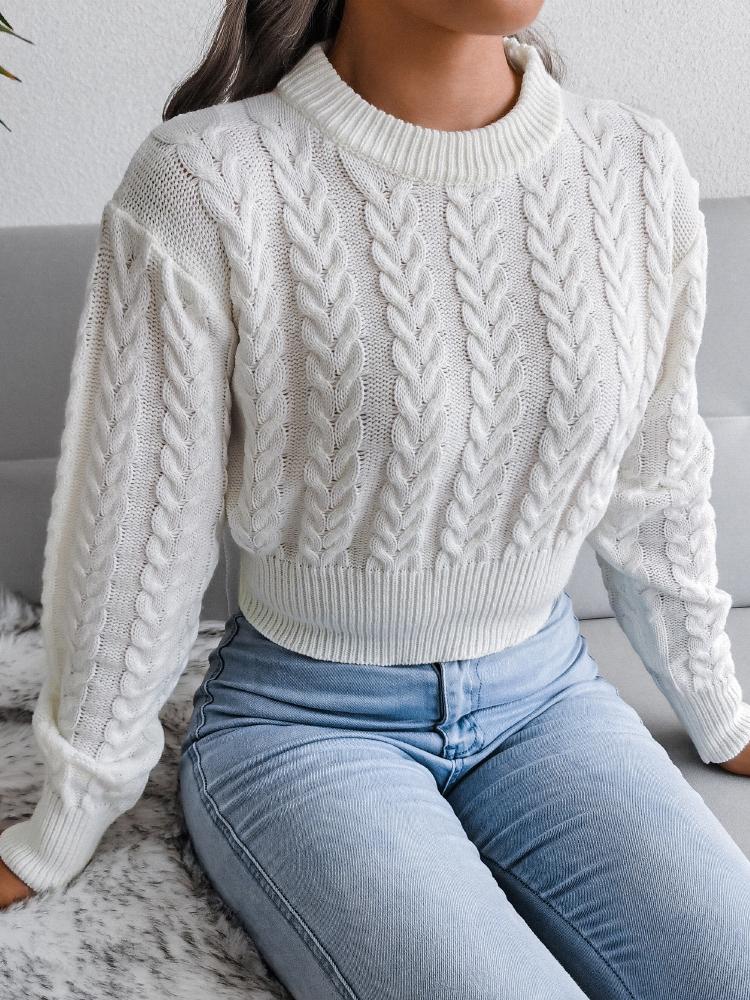 Women's Sweaters Round Neck Twist Long Sleeve Crop Sweater - Cardigans & Sweaters - INS | Online Fashion Free Shipping Clothing, Dresses, Tops, Shoes - 16/11/2021 - 20-30 - Cardigans & Sweaters