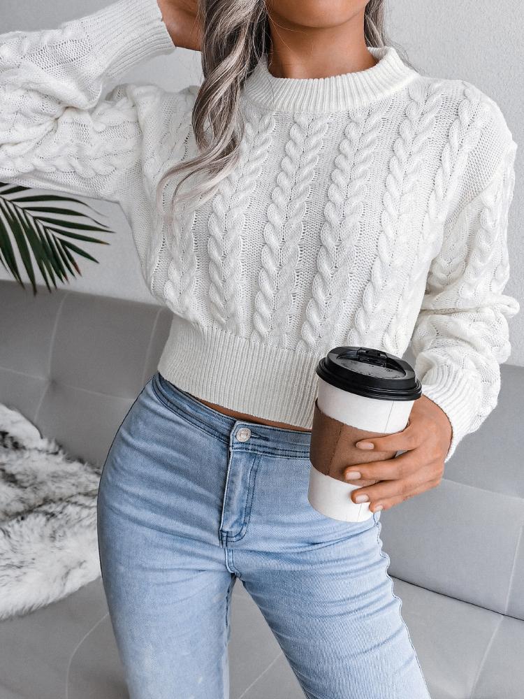 Women's Sweaters Round Neck Twist Long Sleeve Crop Sweater - Cardigans & Sweaters - INS | Online Fashion Free Shipping Clothing, Dresses, Tops, Shoes - 16/11/2021 - 20-30 - Cardigans & Sweaters