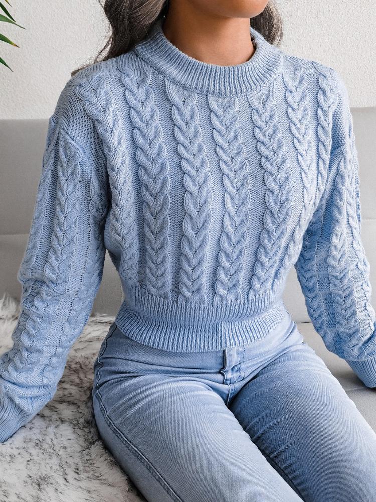 Women's Sweaters Round Neck Twist Long Sleeve Crop Sweater - Cardigans & Sweaters - INS | Online Fashion Free Shipping Clothing, Dresses, Tops, Shoes - 16/11/2021 - 20-30 - Cardigans & Sweaters