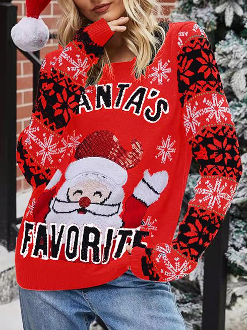 Women's Sweaters Santa Crew Neck Pullover Long Sleeve Sweater - Cardigans & Sweaters - INS | Online Fashion Free Shipping Clothing, Dresses, Tops, Shoes - 12/11/2021 - 30-40 - Cardigans & Sweaters