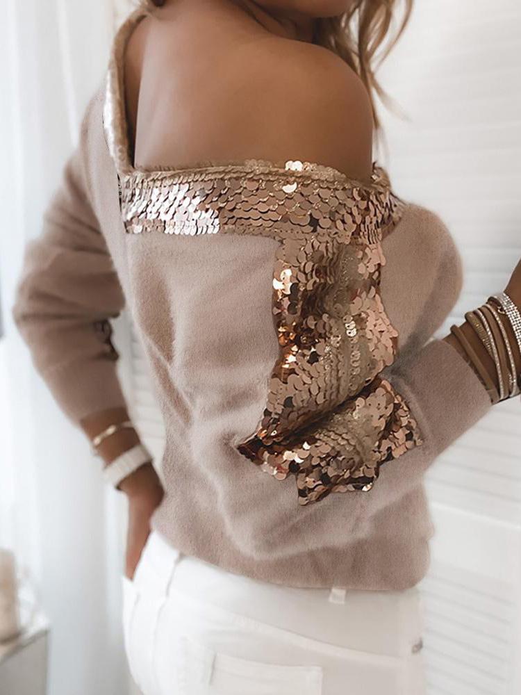 Women's Sweaters Sequin Stitching V-Neck Long Sleeve Sweaters - Cardigans & Sweaters - INS | Online Fashion Free Shipping Clothing, Dresses, Tops, Shoes - 14/09/2021 - 30-40 - Cardigans & Sweaters