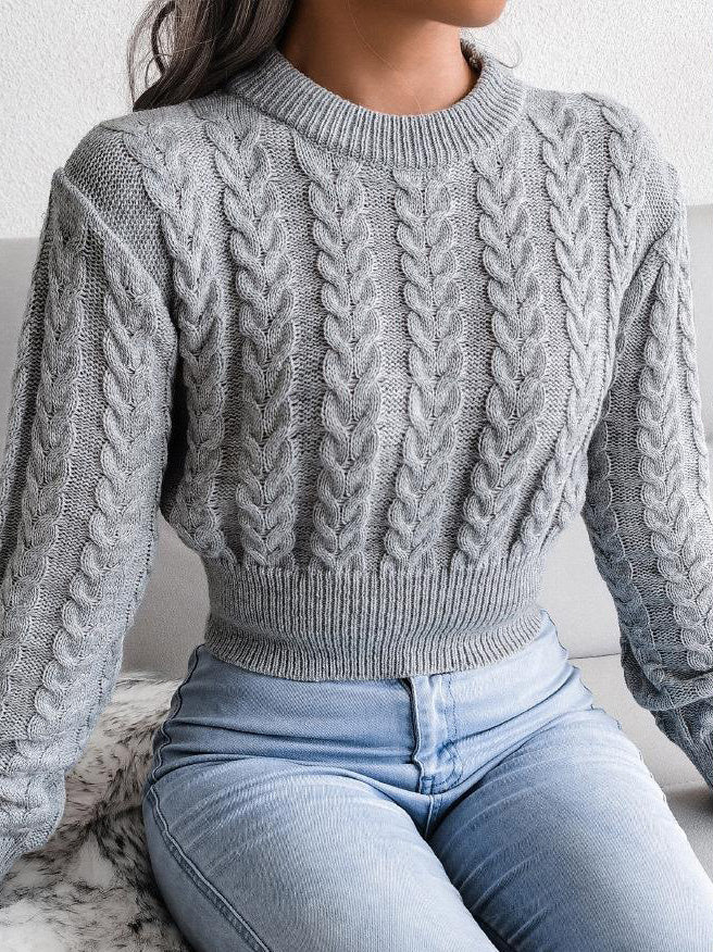 Women's Sweaters Solid Crew Neck Crop Long Sleeve Sweater - Sweaters - Instastyled | Online Fashion Free Shipping Clothing, Dresses, Tops, Shoes - 21/09/2022 - Color_Blue - Color_Gray