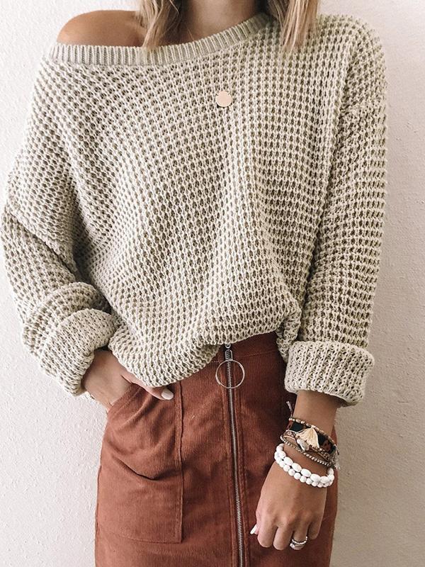 Women's Sweaters Solid Diagonal Collar Long Sleeve Knitted Sweater - Cardigans & Sweaters - INS | Online Fashion Free Shipping Clothing, Dresses, Tops, Shoes - 20-30 - 22/10/2021 - Cardigans & Sweaters