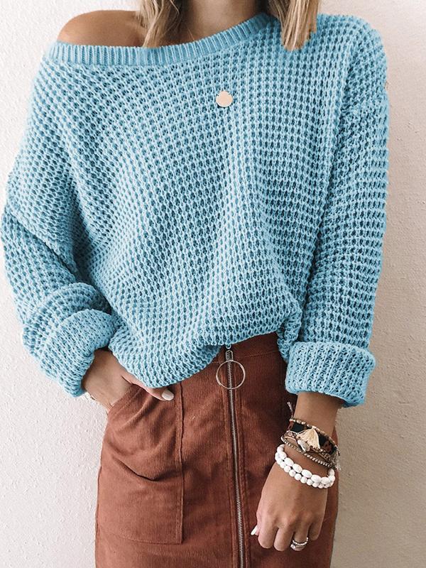 Women's Sweaters Solid Diagonal Collar Long Sleeve Knitted Sweater - Cardigans & Sweaters - INS | Online Fashion Free Shipping Clothing, Dresses, Tops, Shoes - 20-30 - 22/10/2021 - Cardigans & Sweaters