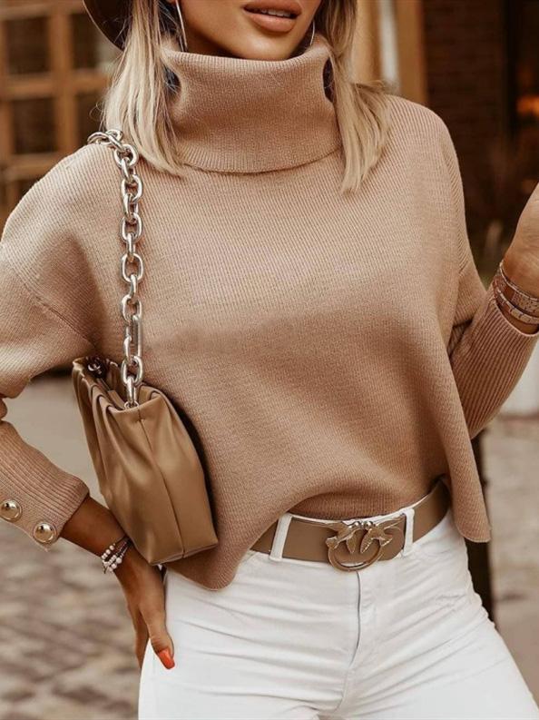 Women's Sweaters Solid High Collar Button Long Sleeve Sweater - Cardigans & Sweaters - Instastyled | Online Fashion Free Shipping Clothing, Dresses, Tops, Shoes - 07/12/2021 - 40-50 - Cardigans & Sweaters