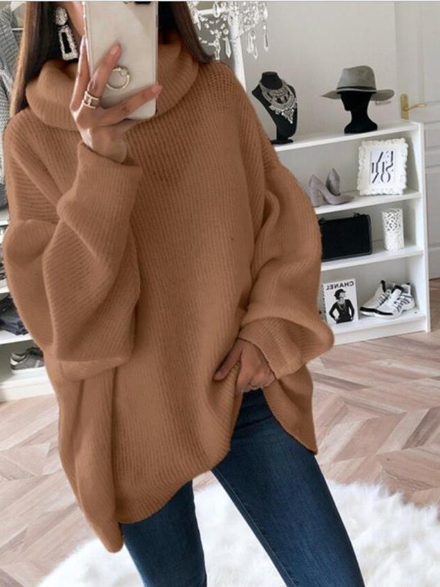 Women's Sweaters Solid High Collar Long Sleeve Knitted Sweater - Cardigans & Sweaters - INS | Online Fashion Free Shipping Clothing, Dresses, Tops, Shoes - 03/11/2021 - 30-40 - Cardigans & Sweaters